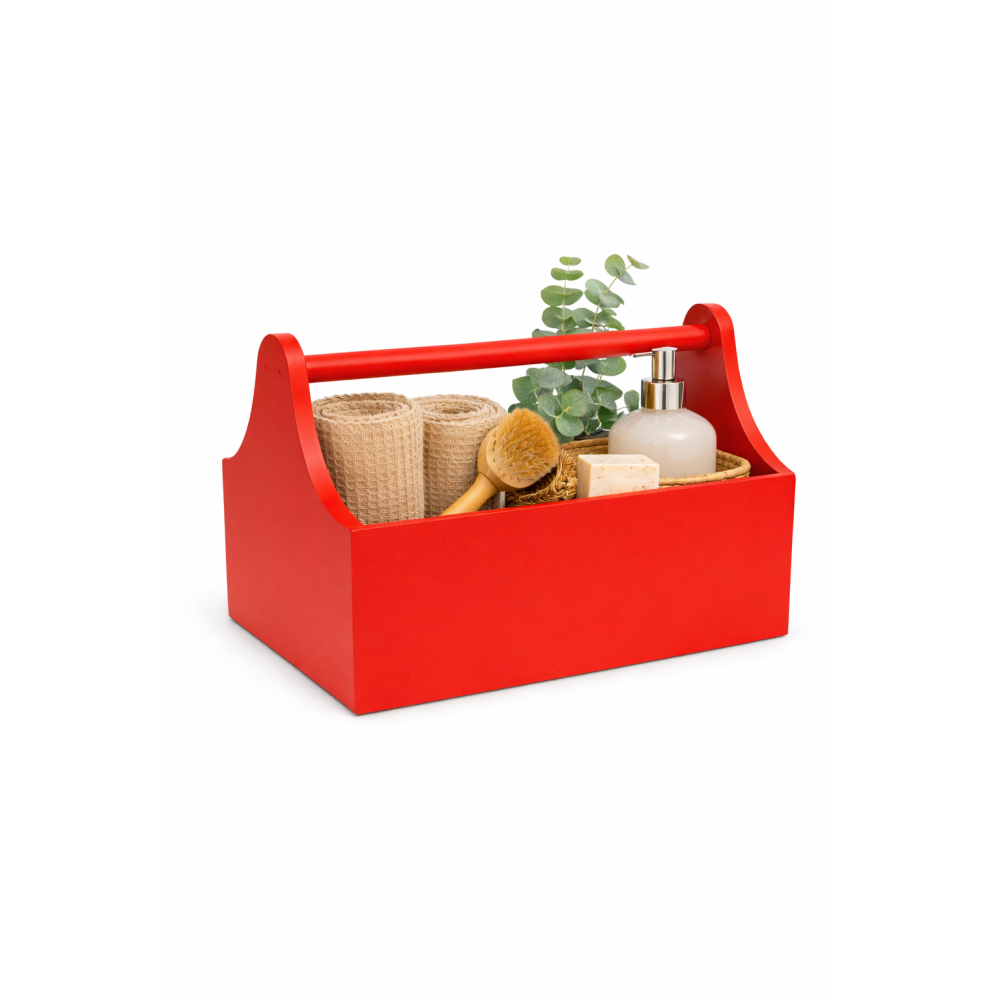 Drewniane nosidełko na narzędzia 34x18x20,5 cm – czerwony narzędziownik
