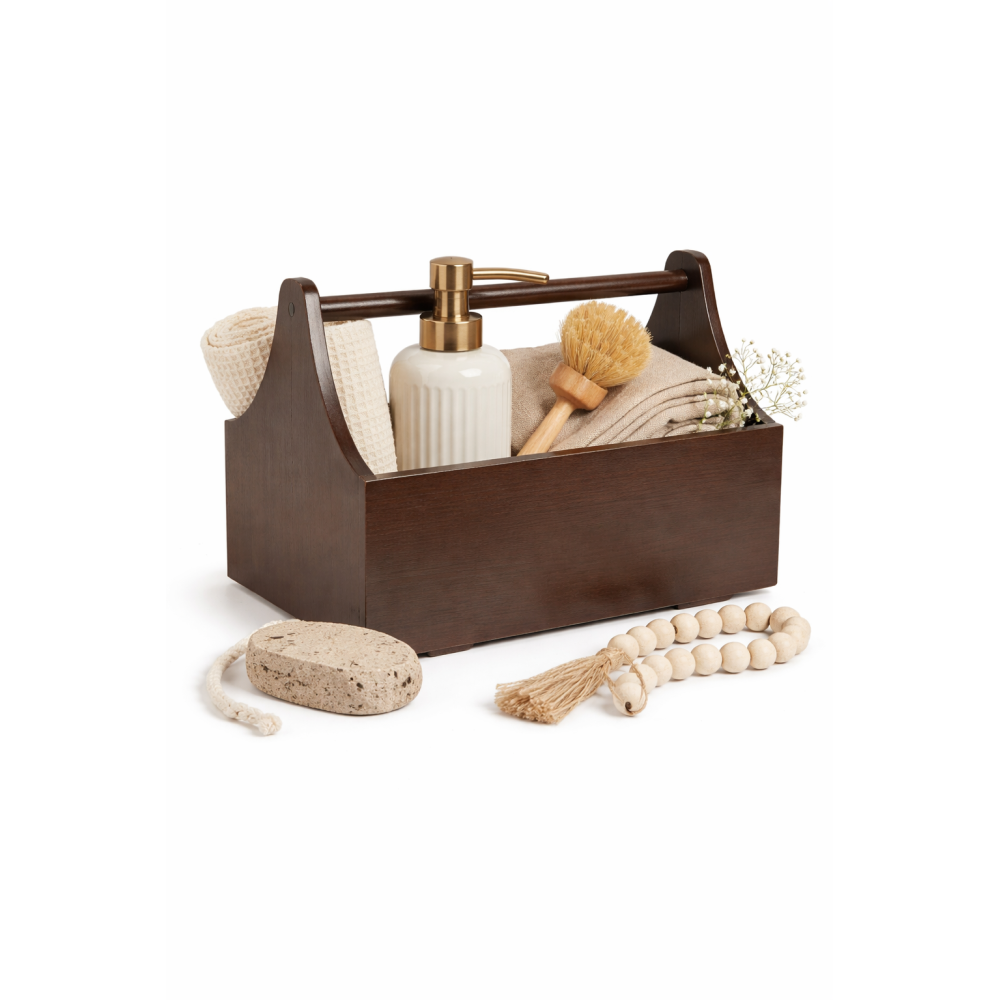 Drewniane nosidełko na narzędzia 34x18x20,5 cm – brązowy narzędziownik