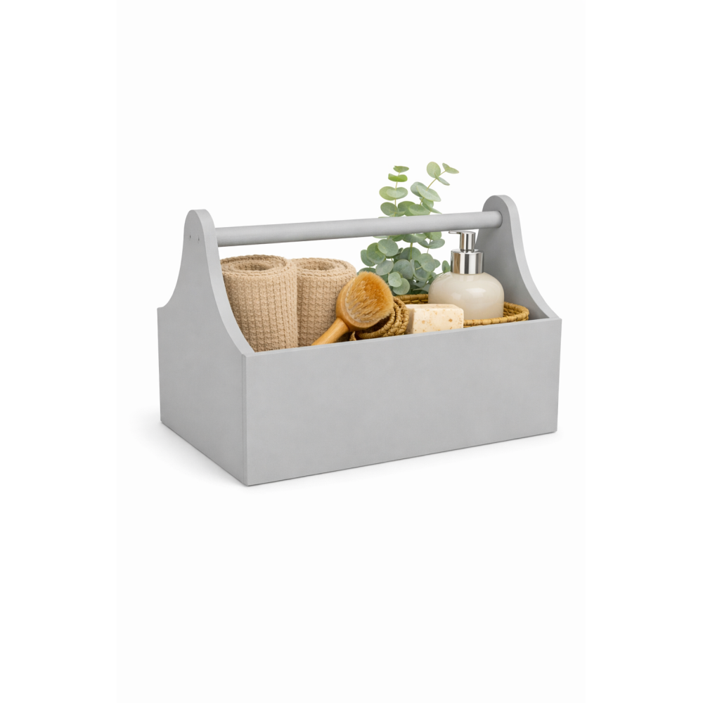 Drewniane nosidełko na narzędzia 34x18x20,5 cm – szary narzędziownik