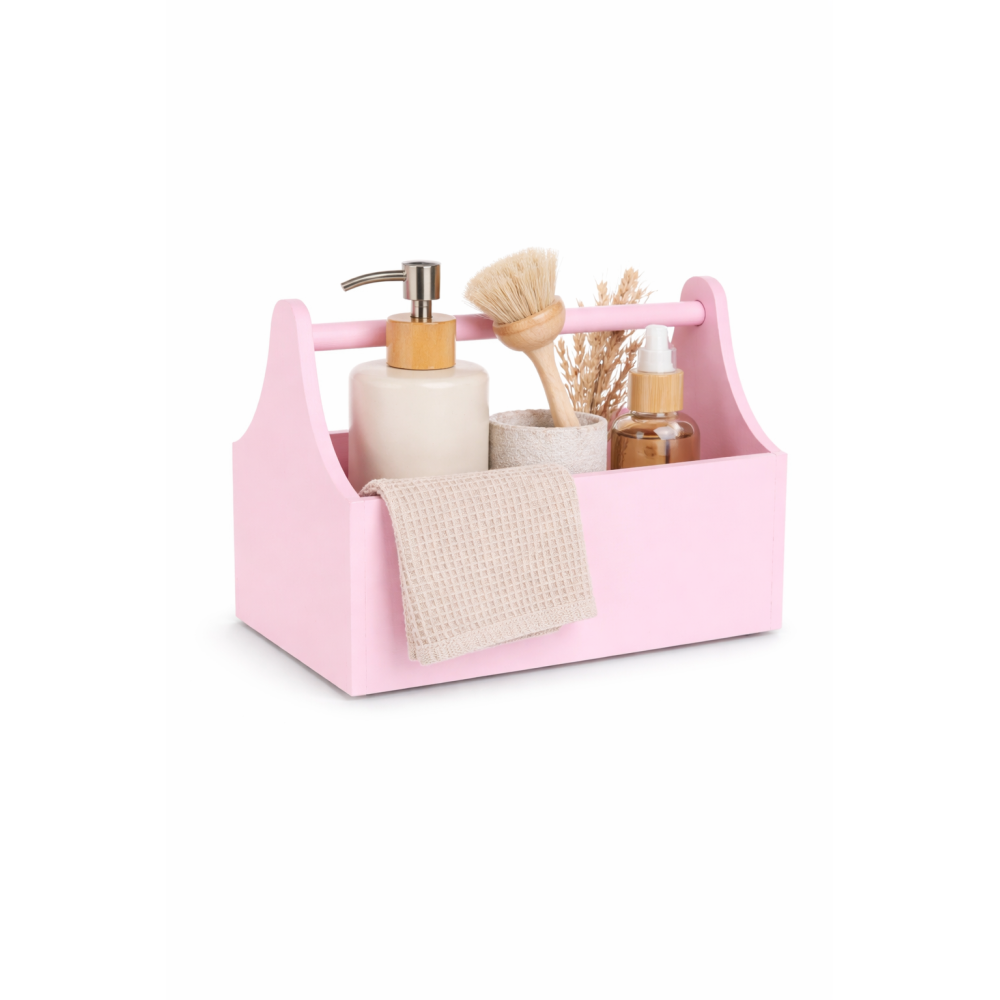 Drewniane nosidełko na narzędzia 34x18x20,5 cm – różowy narzędziownik