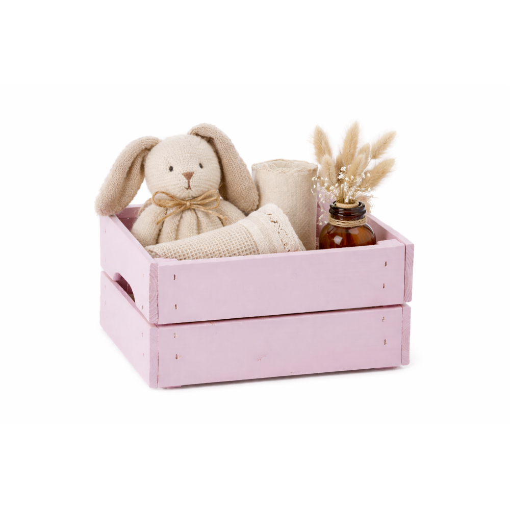 Skrzynka drewniana 31x23x15 cm różowa – skrzynka do przechowywania