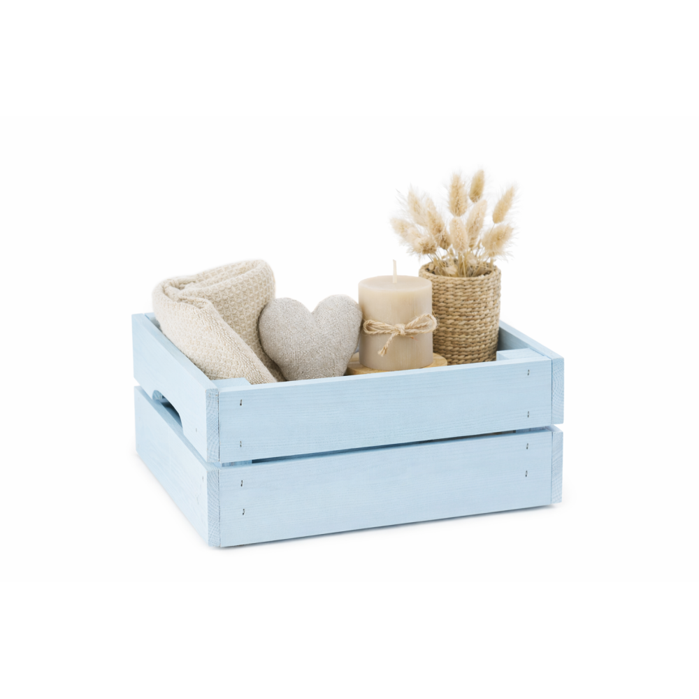 Skrzynka drewniana 31x23x15 cm niebieska – skrzynka do przechowywania