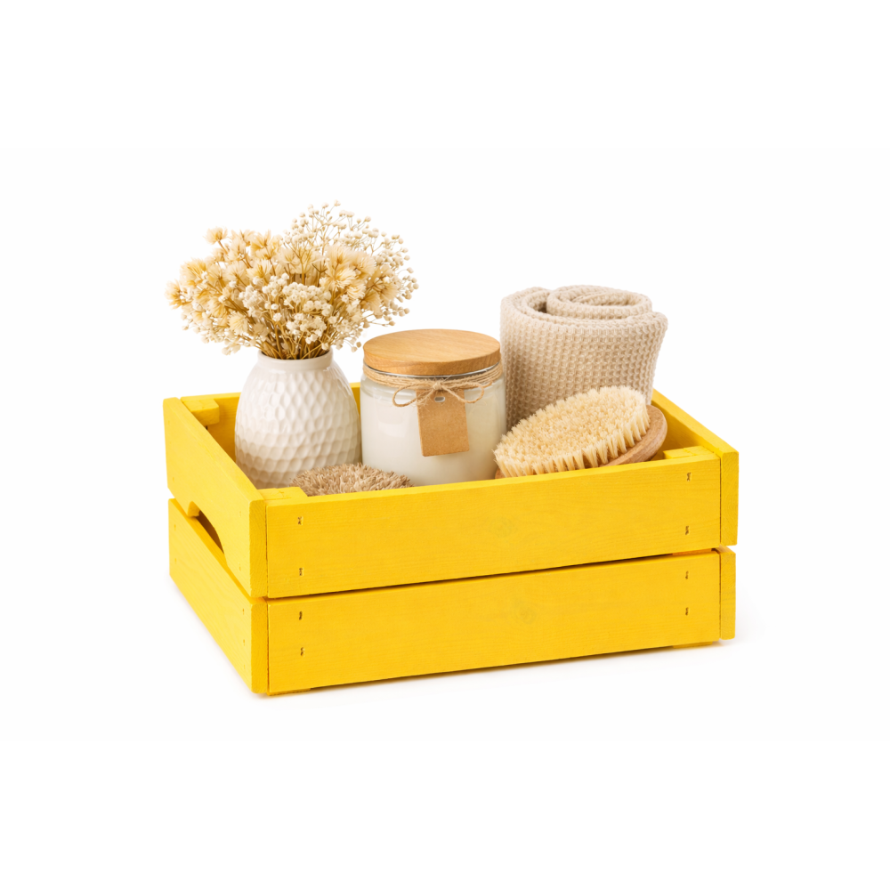 Skrzynka drewniana duża 31x23x15 cm żółta – skrzynka do przechowywania