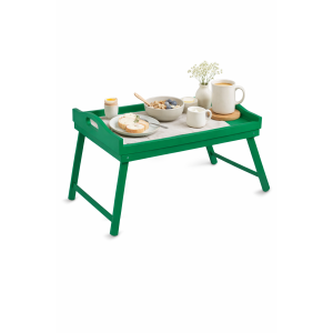Taca z nogami drewniana 51x32x24 cm zielona – stolik śniadaniowy