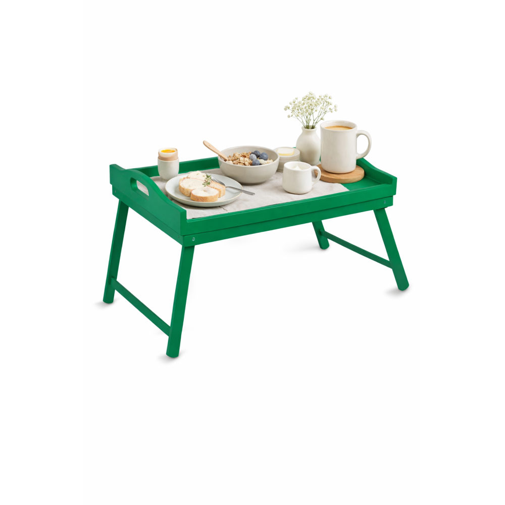 Taca z nogami drewniana 51x32x24 cm zielona – stolik śniadaniowy