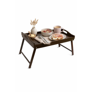 Taca z nogami drewniana 51x32x24 cm brązowa – stolik śniadaniowy