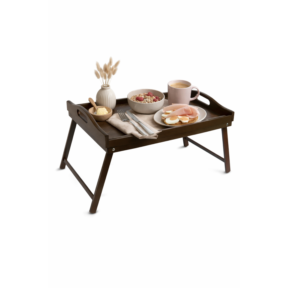 Taca z nogami drewniana 51x32x24 cm brązowa – stolik śniadaniowy