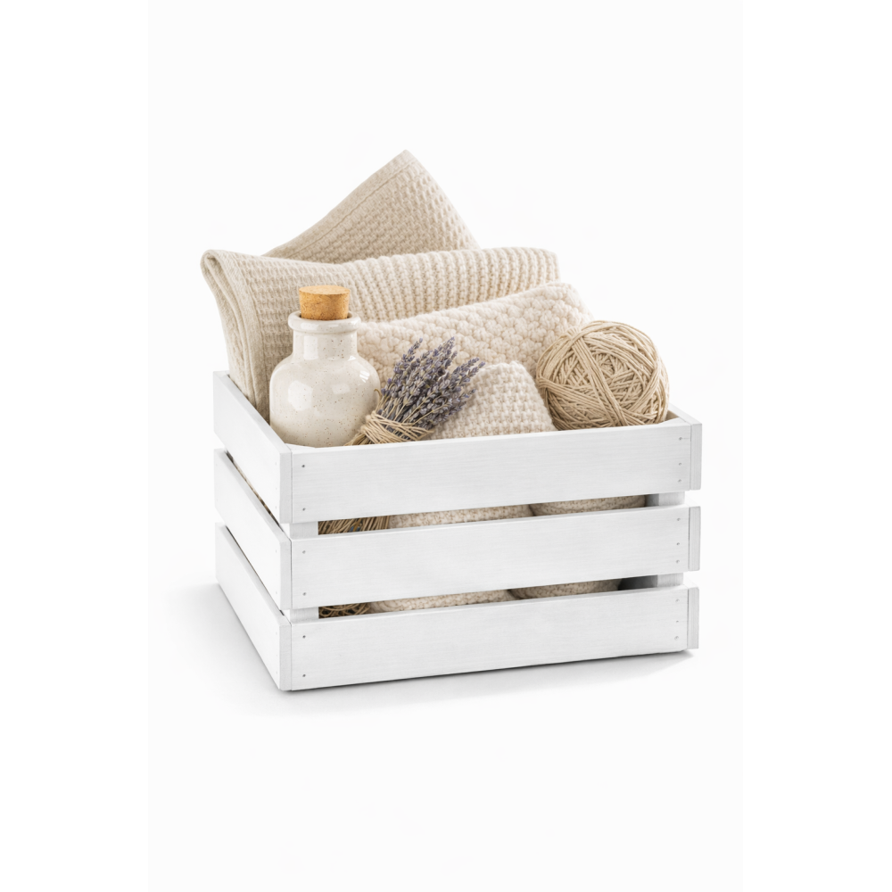 Skrzynka drewniana duża 46x31x25 cm biała – skrzynka do przechowywania