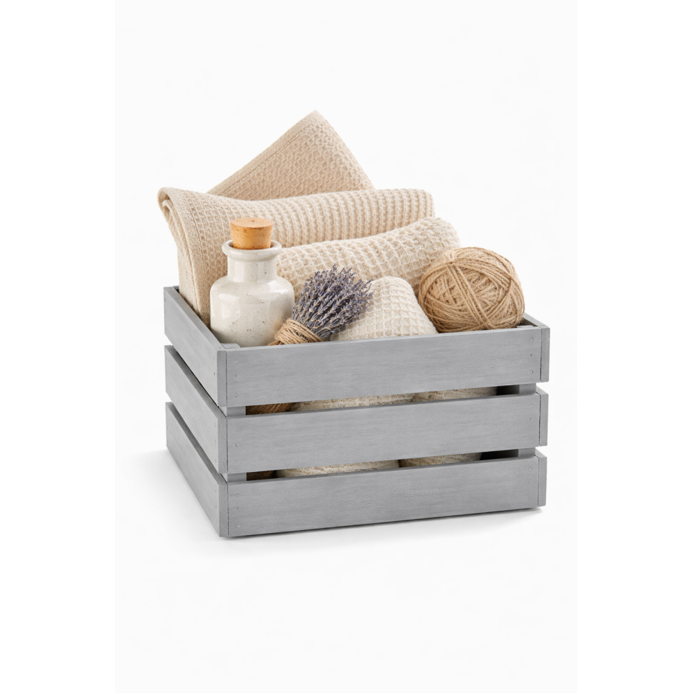 Skrzynka drewniana duża 46x31x25 cm szara – skrzynka do przechowywania