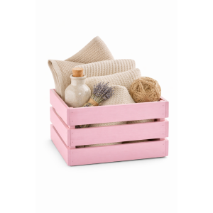 Skrzynka drewniana duża 46x31x25 cm różowa – skrzynka do przechowywania
