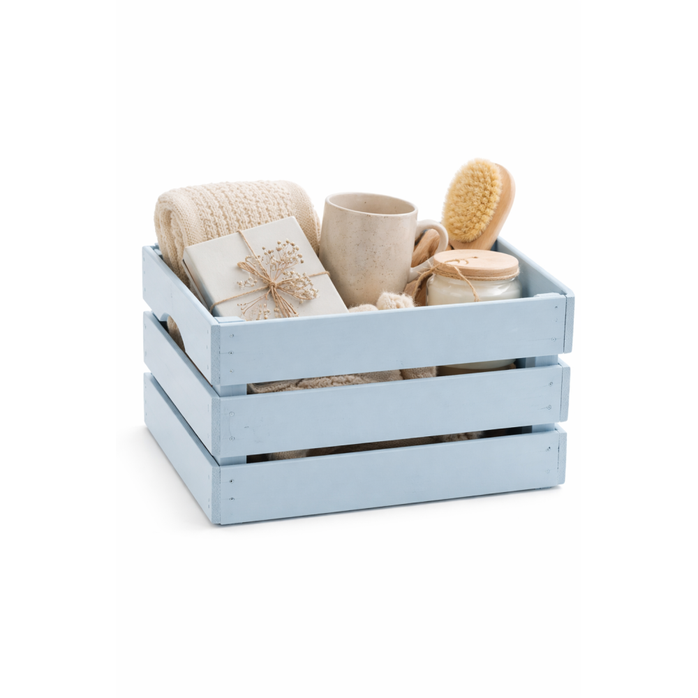 Skrzynka drewniana duża 46x31x25 cm niebieska – skrzynka do przechowywania