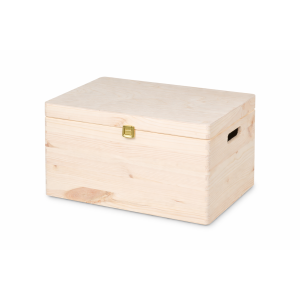 Drewniana skrzynka dekoracyjna 40x30x23,5 cm z zapinką z uchwytami – do przechowywania