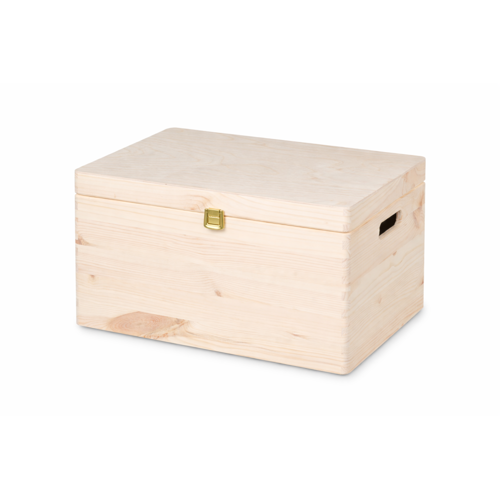 Drewniana skrzynka dekoracyjna 40x30x23,5 cm z zapinką z uchwytami – do przechowywania