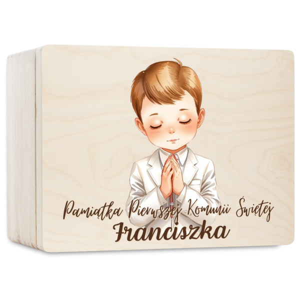 Personalizowane pudełko wspomnień na Pierwszą Komunię Świętą 30x20x13,5 cm nadruk UV