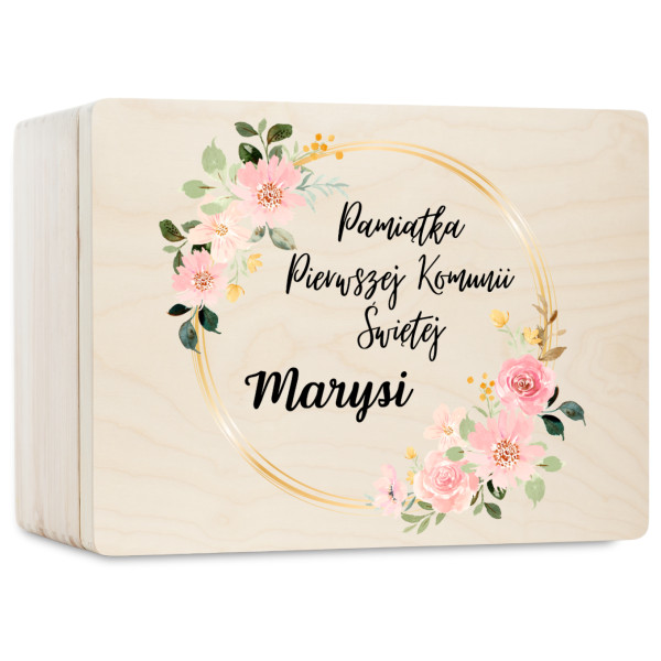 Personalizowane pudełko wspomnień na Pierwszą Komunię Świętą 30x20x13,5 cm nadruk UV
