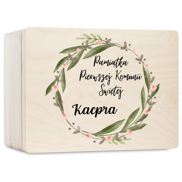 Personalizowane pudełko wspomnień na Pierwszą Komunię Świętą 30x20x13,5 cm nadruk UV