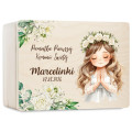 Personalizowane pudełko wspomnień na Pierwszą Komunię Świętą 30x20x13,5 cm nadruk UV