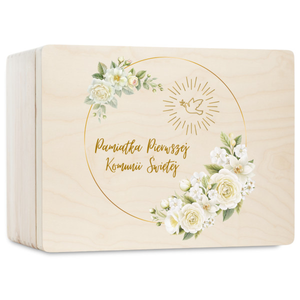 Personalizowane pudełko wspomnień na Pierwszą Komunię Świętą 30x20x13,5 cm nadruk UV