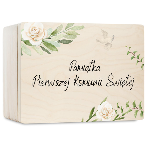Personalizowane pudełko wspomnień na Pierwszą Komunię Świętą 30x20x13,5 cm nadruk UV