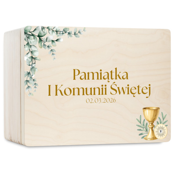 Personalizowane pudełko wspomnień na Pierwszą Komunię Świętą nadruk UV