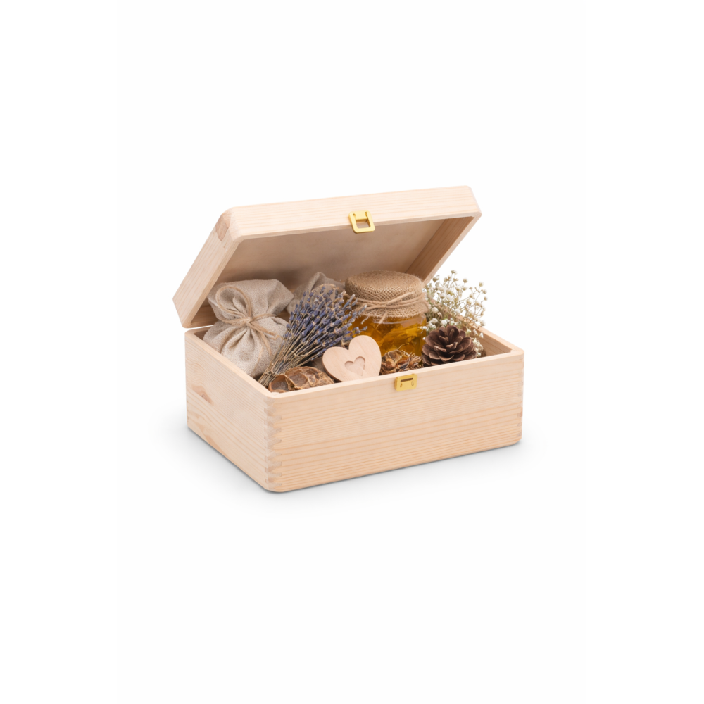 Skrzynka drewniana z deklem 30x20x13,5 cm – bez uchwytów, z zapinką