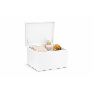 Biała skrzynka drewniana zamykana 40x30x23 cm bez uchwytów – pudełko do przechowywania