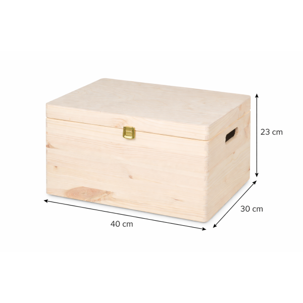 Skrzynka drewniana zamykana 40x30x23 cm z uchwytami z zapinką – pudełko do przechowywania