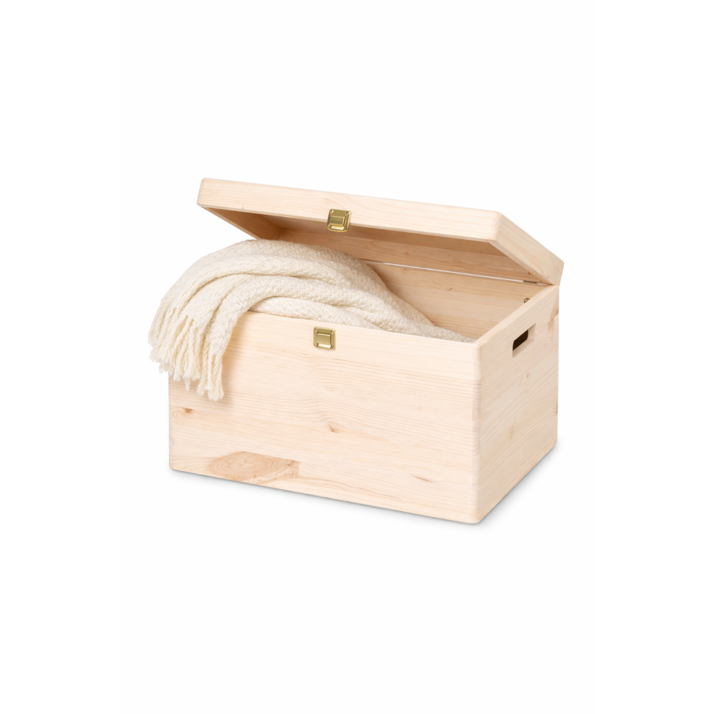 Drewniana skrzynka dekoracyjna 40x30x23,5 cm z zapinką z uchwytami – do przechowywania