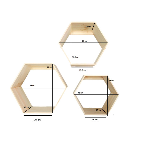 Zestaw półek ściennych drewnianych heksagon plaster miodu – czarne półki
