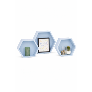 Zestaw półek ściennych drewnianych heksagon plaster miodu – niebieskie półki