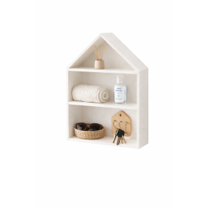 Drewniana półka w kształcie domku 32x12x44 cm biała – dekoracyjna półka ścienna