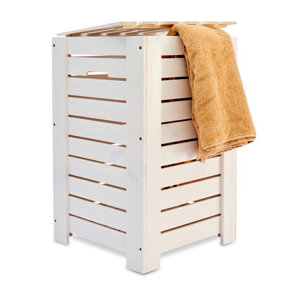 Kosz na bieliznę drewniany 35x25x55 cm Signal white