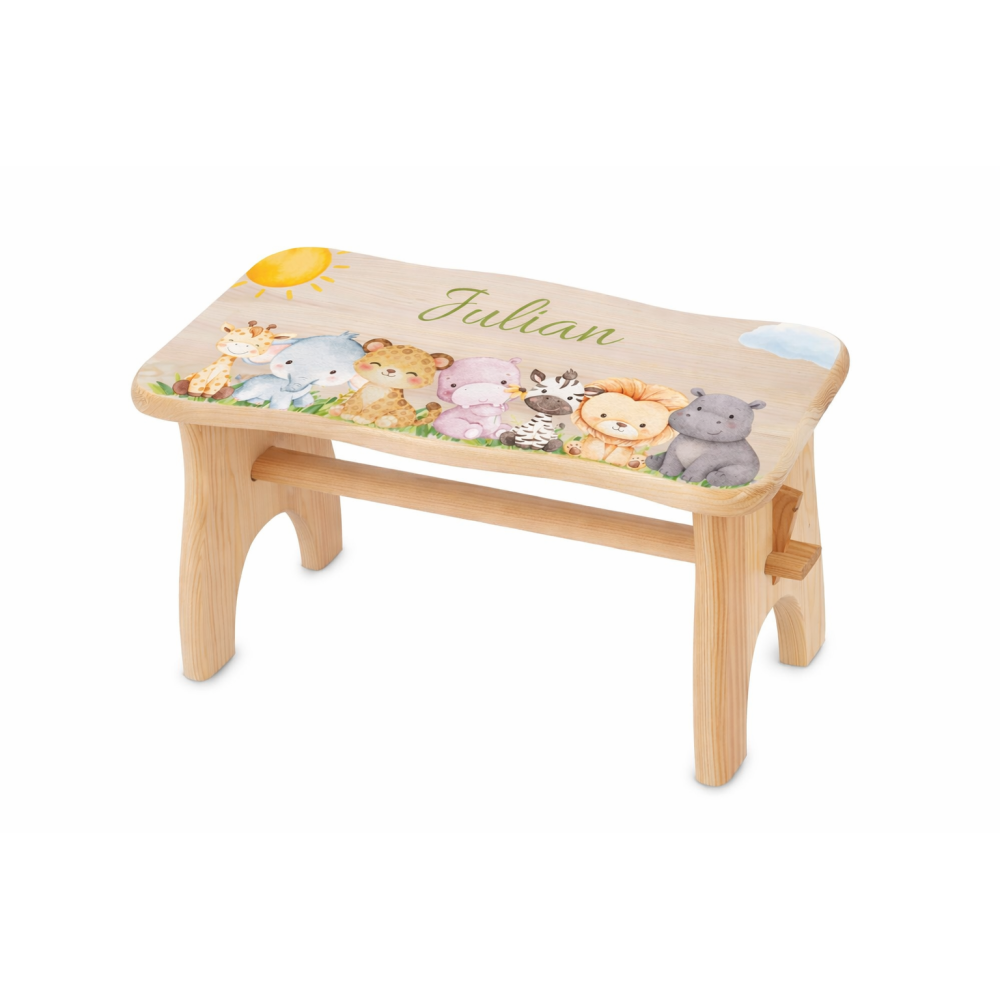 Stołek drewniany dla dziecka z imieniem personalizowany nadruk UV