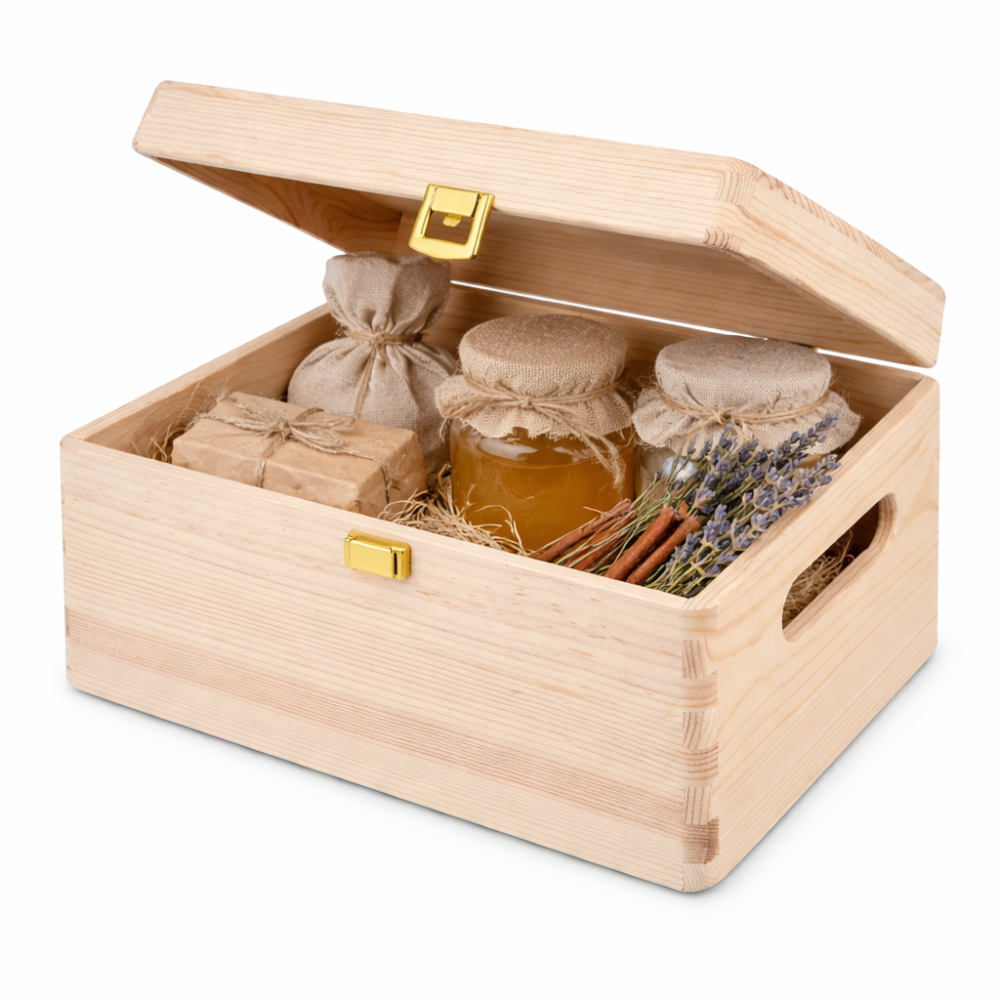 Drewniana skrzynka dekoracyjna 30x20x13,5 cm bez uchwytów z deklem sklejkowym