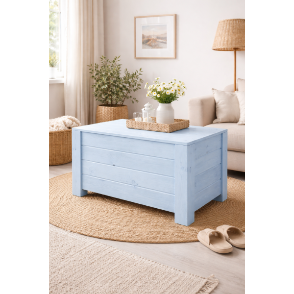 Kufer drewniany 77x40x50 cm niebieski – skrzynia do przechowywania