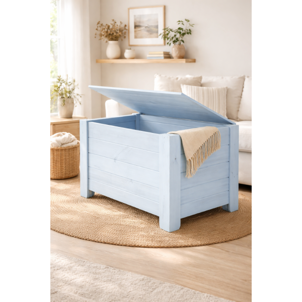 Kufer drewniany 77x40x50 cm niebieski – skrzynia do przechowywania