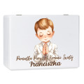 Personalizowane pudełko wspomnień na Pierwszą Komunię Świętą 30x20x13,5 cm nadruk UV