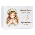 Personalizowane pudełko wspomnień na Pierwszą Komunię Świętą 30x20x13,5 cm nadruk UV