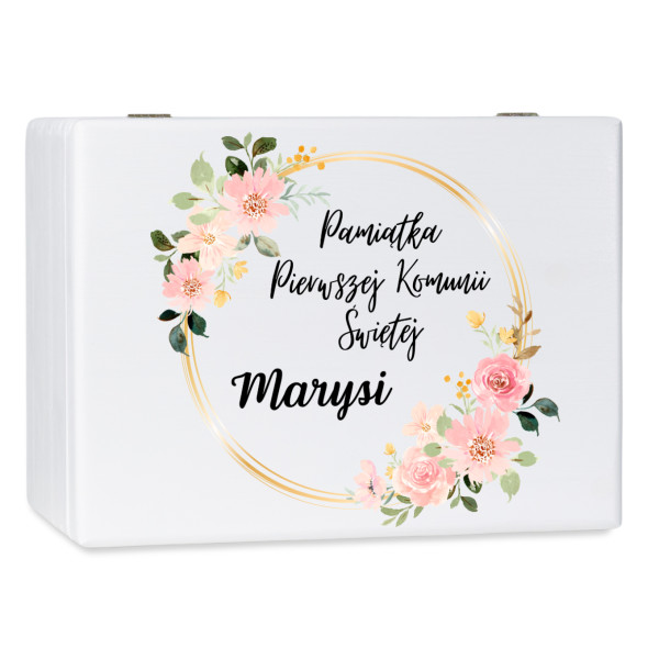 Personalizowane pudełko wspomnień na Pierwszą Komunię Świętą 30x20x13,5 cm nadruk UV
