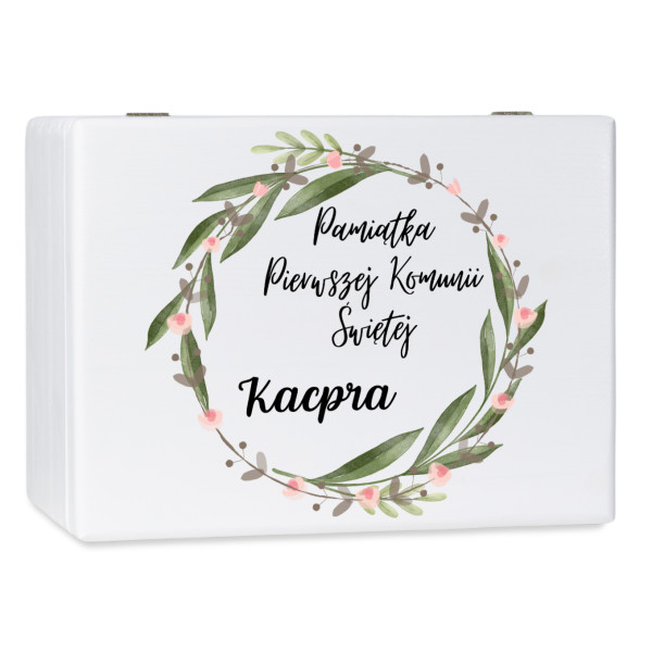 Personalizowane pudełko wspomnień na Pierwszą Komunię Świętą 30x20x13,5 cm nadruk UV