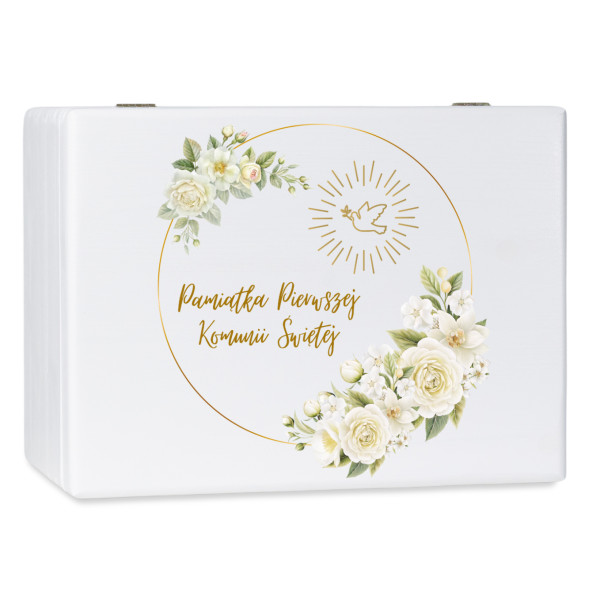 Personalizowane pudełko wspomnień na Pierwszą Komunię Świętą 30x20x13,5 cm nadruk UV