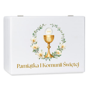 Personalizowane pudełko wspomnień na Pierwszą Komunię Świętą 30x20x13,5 cm nadruk UV