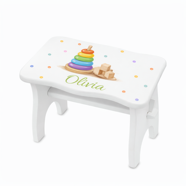Stołek drewniany dla dziecka z imieniem personalizowany nadruk UV - biały