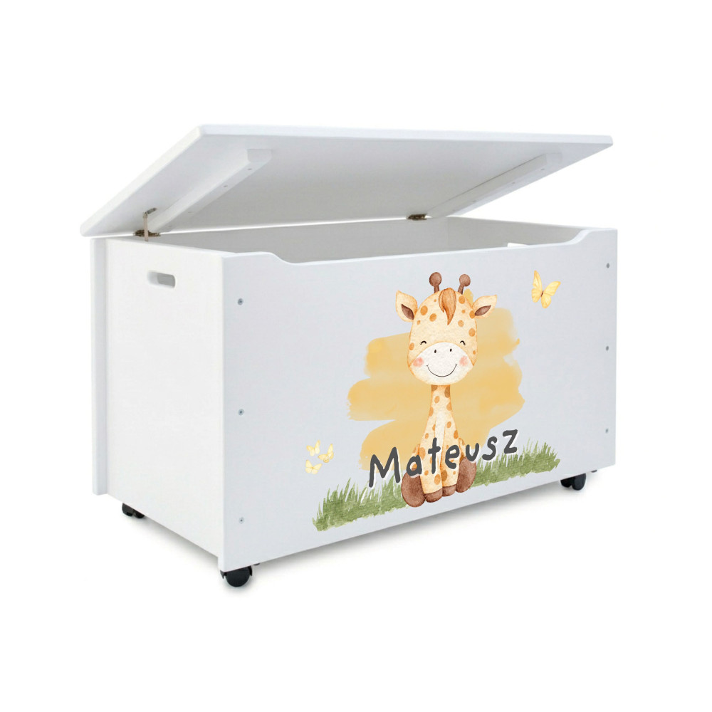 Kufer drewniany personalizowany nadruk UV dla dziecka 90x48x51 - biały