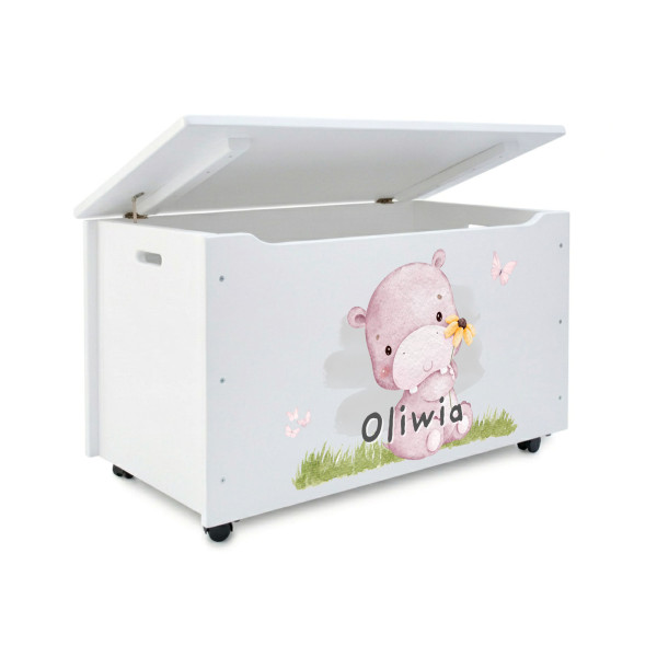 Kufer drewniany personalizowany nadruk UV dla dziecka 90x48x51 - biały