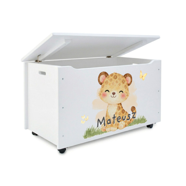 Kufer drewniany personalizowany nadruk UV dla dziecka 90x48x51 - biały