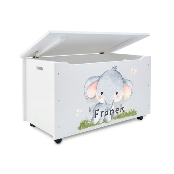 Kufer drewniany personalizowany nadruk UV dla dziecka 90x48x51 - biały