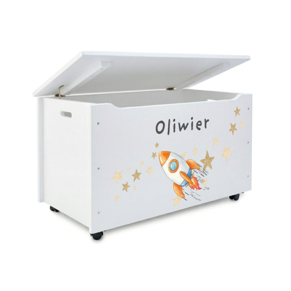 Kufer drewniany personalizowany nadruk UV dla dziecka 90x48x51 - biały