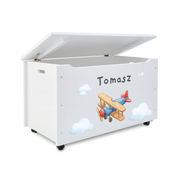 Kufer drewniany personalizowany nadruk UV dla dziecka 90x48x51 - biały