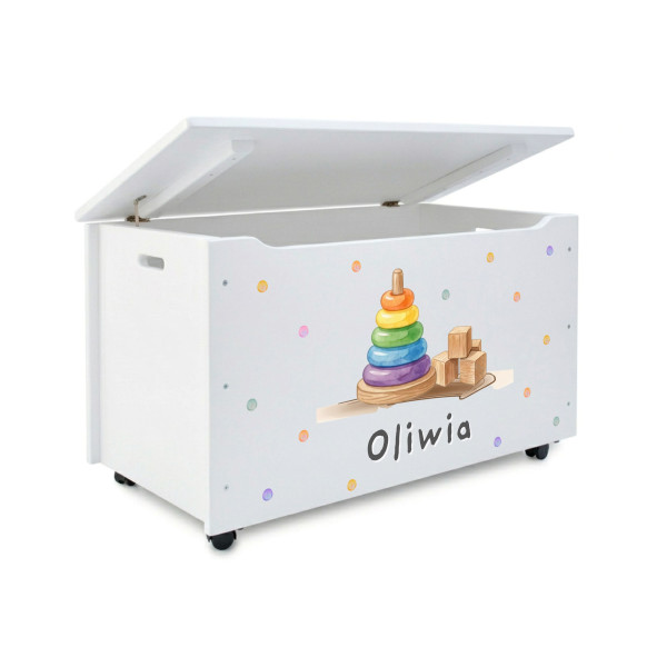 Kufer drewniany personalizowany nadruk UV dla dziecka 90x48x51 - biały